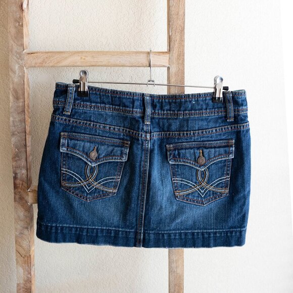 SO Jean Skirt Sz 9 Dark Blue Denim Wash Mini Classic Retro Western Boho - Picture 3 of 3